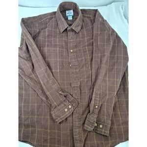 Cambridge Classics Mens Large Brown Check Windowpane Cotton Button Down Shirt L